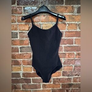 Capezio Black Bodysuit One Piece Sleek Design Size Large Built in Bra